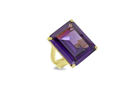 Sterling Silver Gold Plated Large Amethyst CZ Facet Ring 