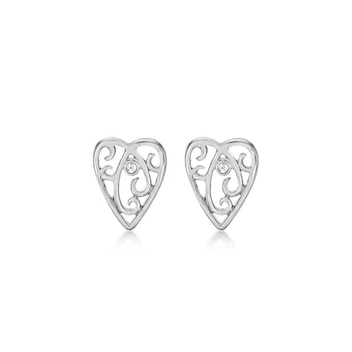 Scrolled Heart Stud Earrings Hand-Set With A Diamond Accent