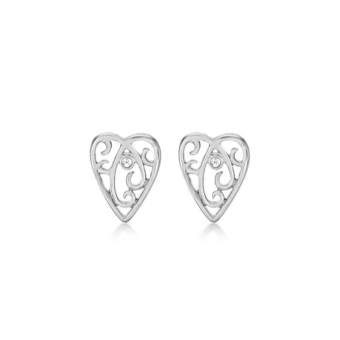 Scrolled Heart Stud Earrings Hand-Set With A Diamond Accent