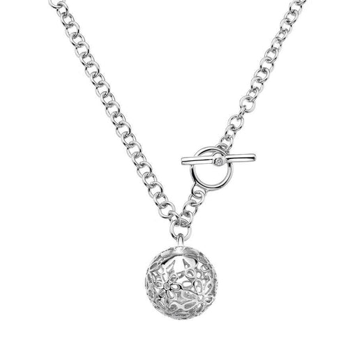 T-Bar Necklace With Intricate Floral Ball Charm Hand-Set With A Diamond Accent