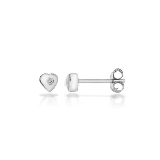 Sterling Silver 0.01ct Heart Stud Earrings Hand-Set with Diamond Accents