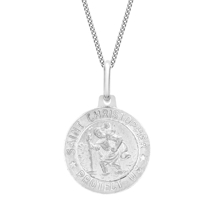 Runder Satin-Anhänger St Christopher aus 9 Karat Weißgold