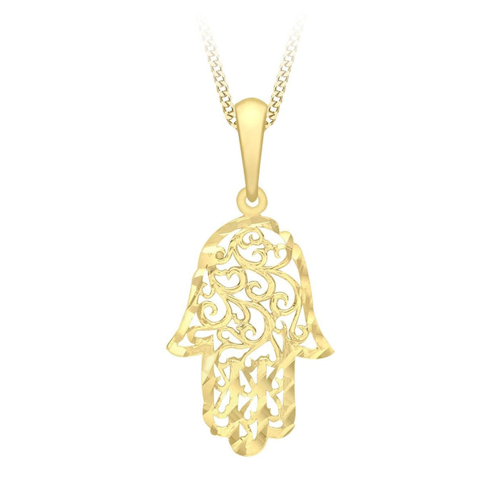 Hamsa-Anhänger aus 9 Karat Gelbgold mit Diamantschliff