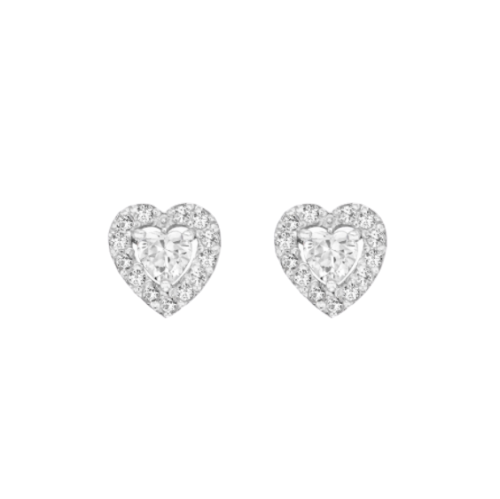 Sterling Silver Rhodium Plated White Zirconia Heart Stud Earrings