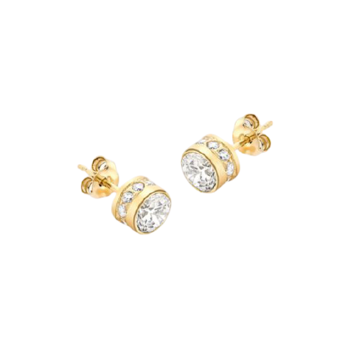 9ct Yellow Gold 7mm Zirconia Pave Set Stud Earrings