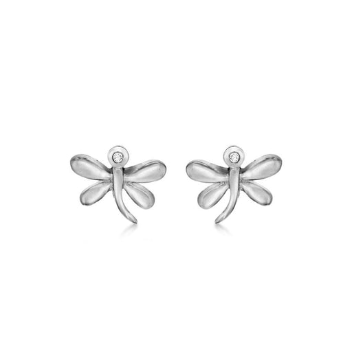 Sterling Silver Dragonfly Stud Earrings Hand-Set with Diamond Accents