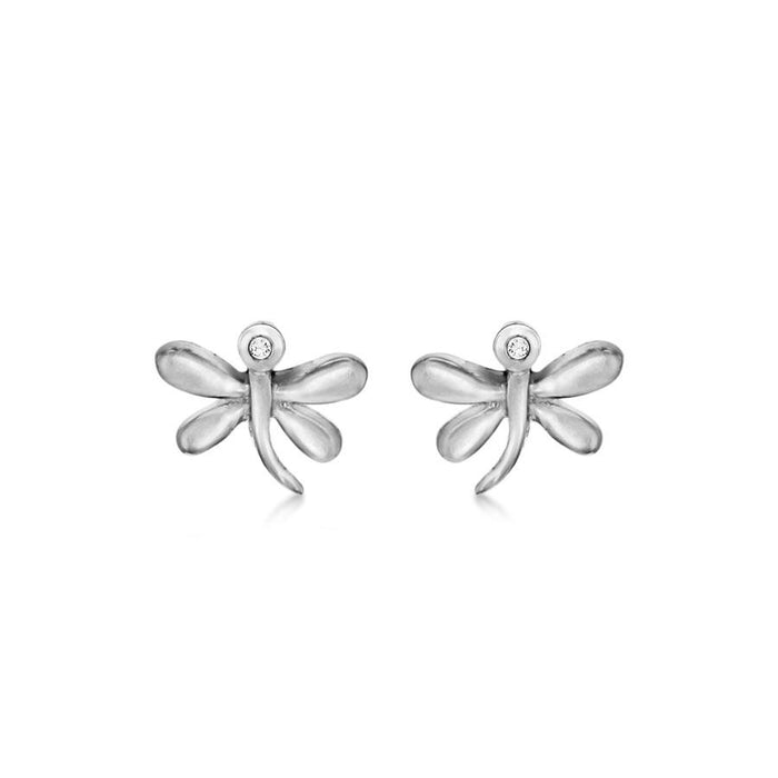 Sterling Silver Dragonfly Stud Earrings Hand-Set with Diamond Accents