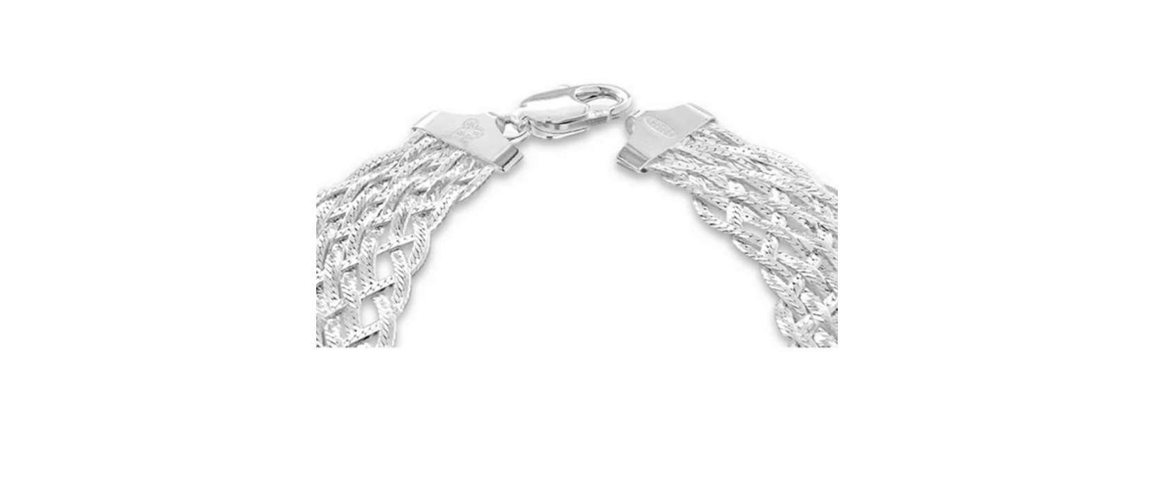 10-reihiges, geflochtenes, flaches Fischgrätenarmband aus Sterlingsilber