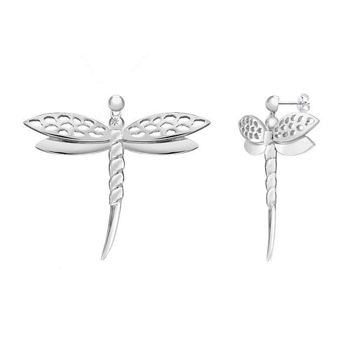 Rhodium Plated 0.01ct Diamond Damsel Dragonfly Drop Earrings