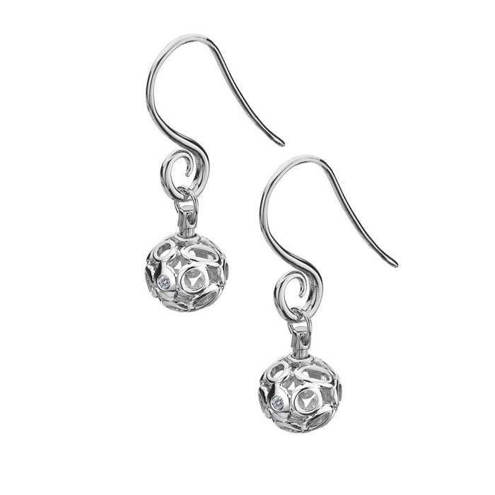 Scrolled Bead Drop Earrings Hand-Set With A Diamond Accent