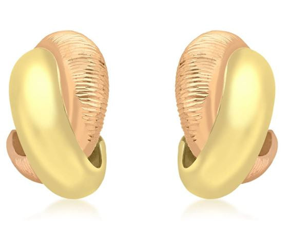 Geschwungene Doppelband-Ohrhänger aus 9 Karat 2-Farben-Gold mit Diamantschliff