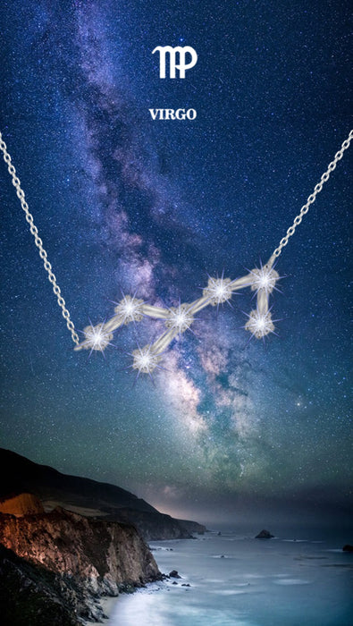 Halskette mit Jungfrau-Sternkonstellation aus Sterlingsilber mit weißem Zirkonia